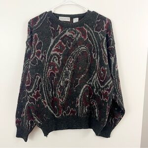 Vintage Collectif Made in Italy Wool Blend Sweater Paisley Abstract M with FLAW